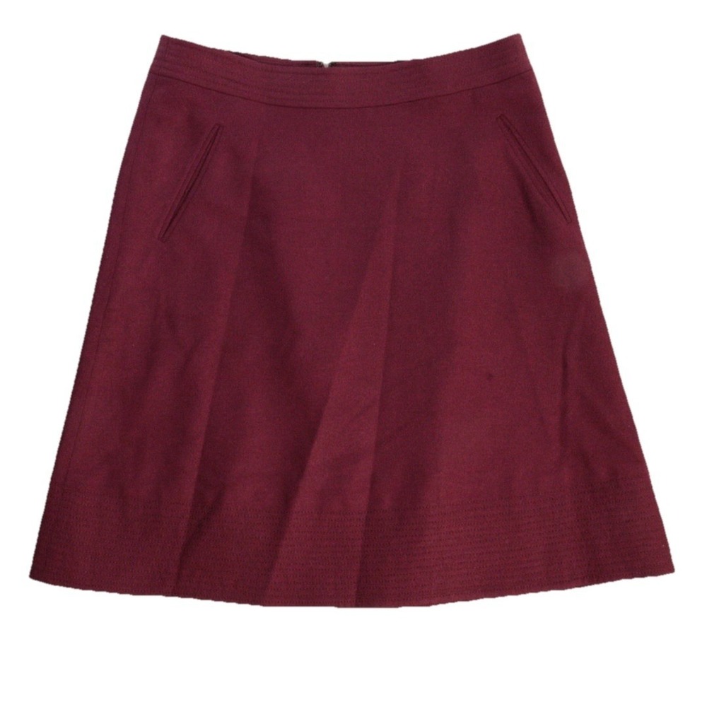 J. Crew Burgundy Mini Skirt Wool Stretch Preppy Academia A Line Pockets 4